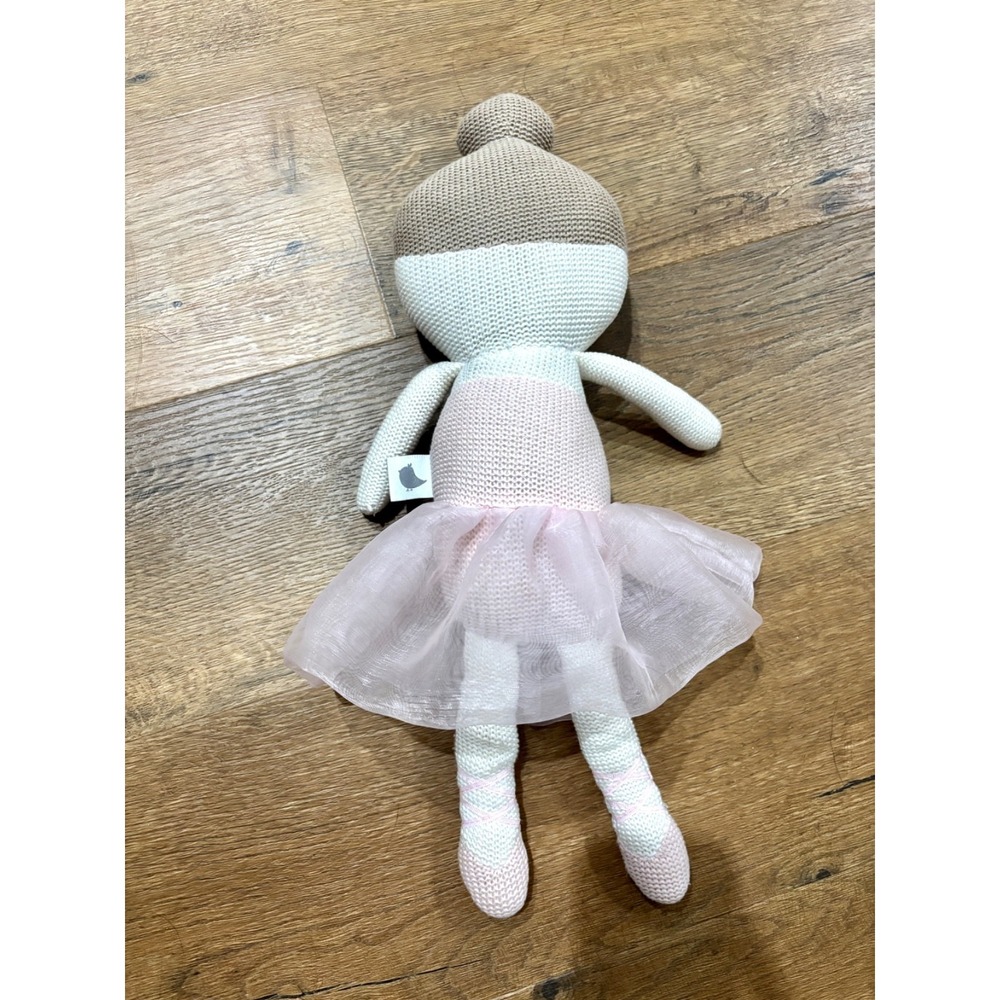 Emma Ballerina Knit Plush Doll Pink Tutu Gold 18" Washable Stuffed Rattle Toy - Picture 3 of 6